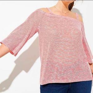 LOFT Plus Striped Off the Shoulder Top in Red/White